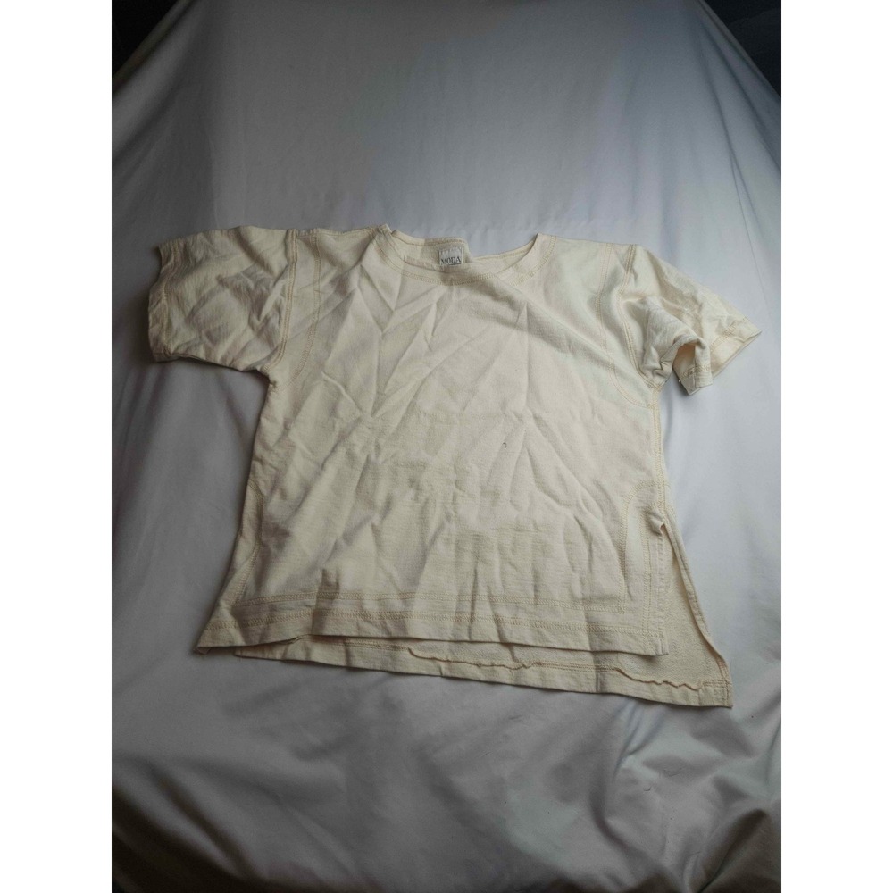 Moda International Cream Short Sleeve Sweatshirt Asymmetric Hem Top Womens M